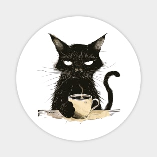 Lazy Cat Drinking Coffee Magnet